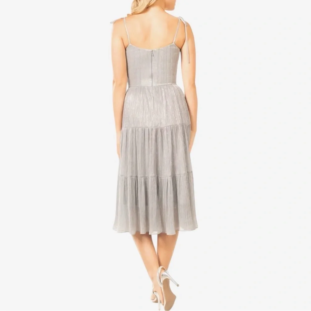NWT Dress The Population Dream Metallic Tiered Midi Dress Size S Dove Multi - Picture 2 of 13